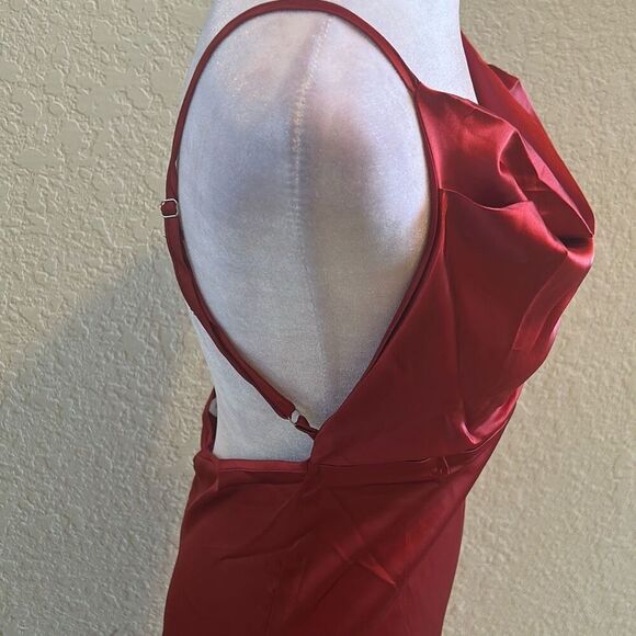Million Colors Size M Open Back Cowl Neck Slip Dress Red Satin Formal Evening - Picture 6 of 10